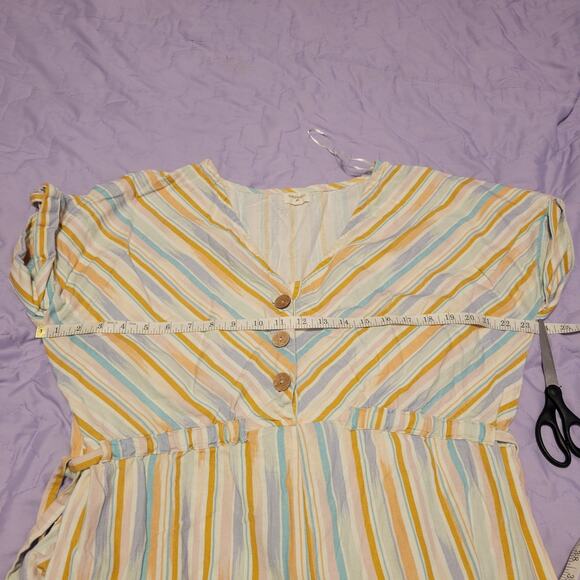 Multicolor Striped Summer Short Sleeve Wide Leg Jumpsuit S/M Pocket World Market - Picture 3 of 8